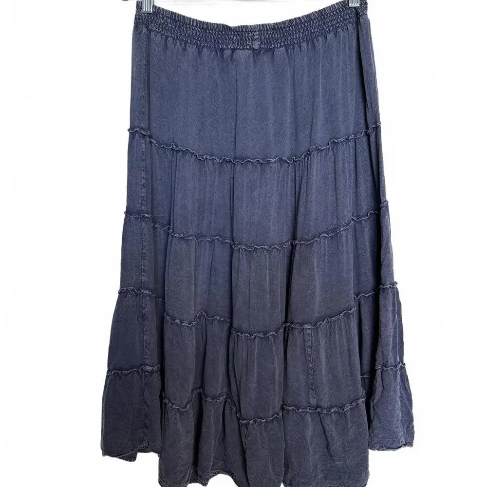 Y2K Navy Blue Tiered‎ Peasant Skirt
